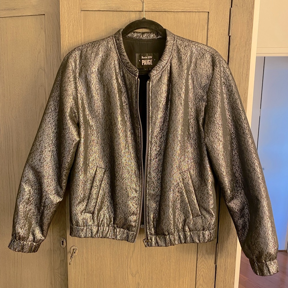 Joie Shiny Silver Bomber Jacket - Size L